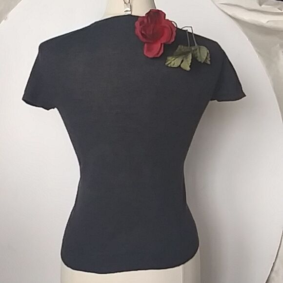 Short Sleeve Sweater Women's T Shirt Style V Neck Body Con Soft Charcoal size S - Picture 4 of 9